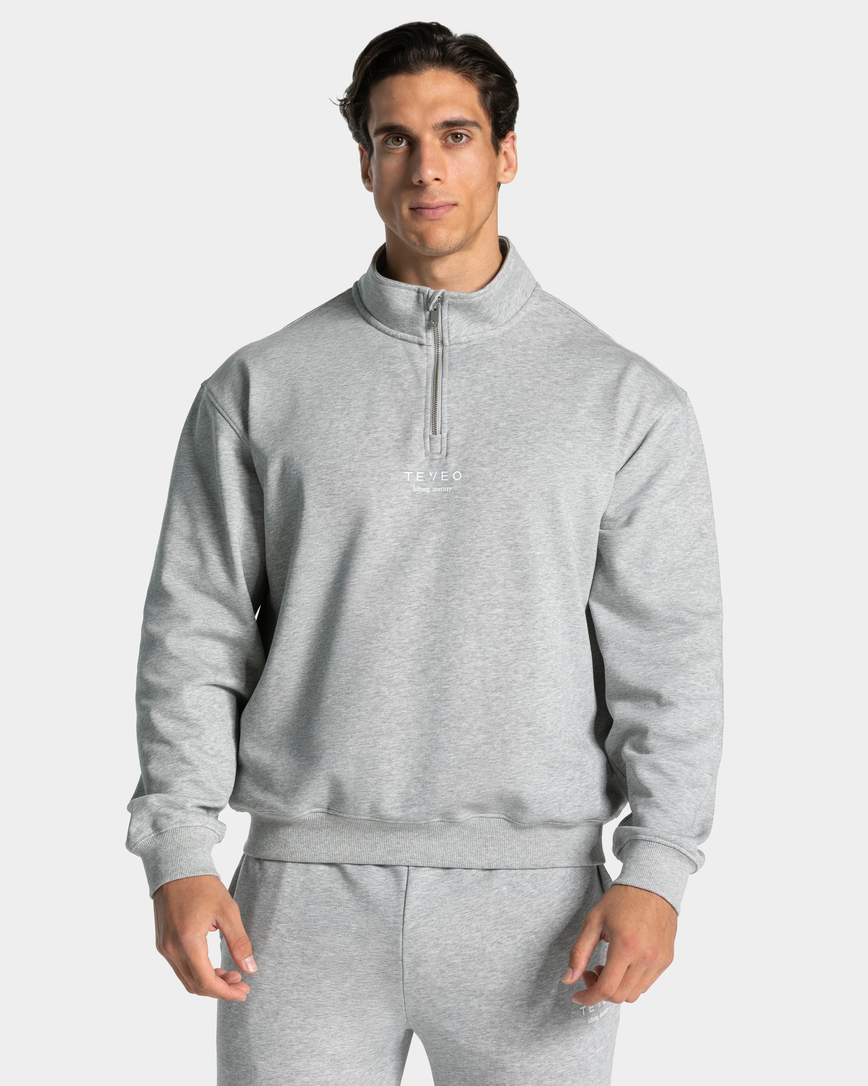 Lifting Journey Half Zip Sweater "Hellgrau Meliert"