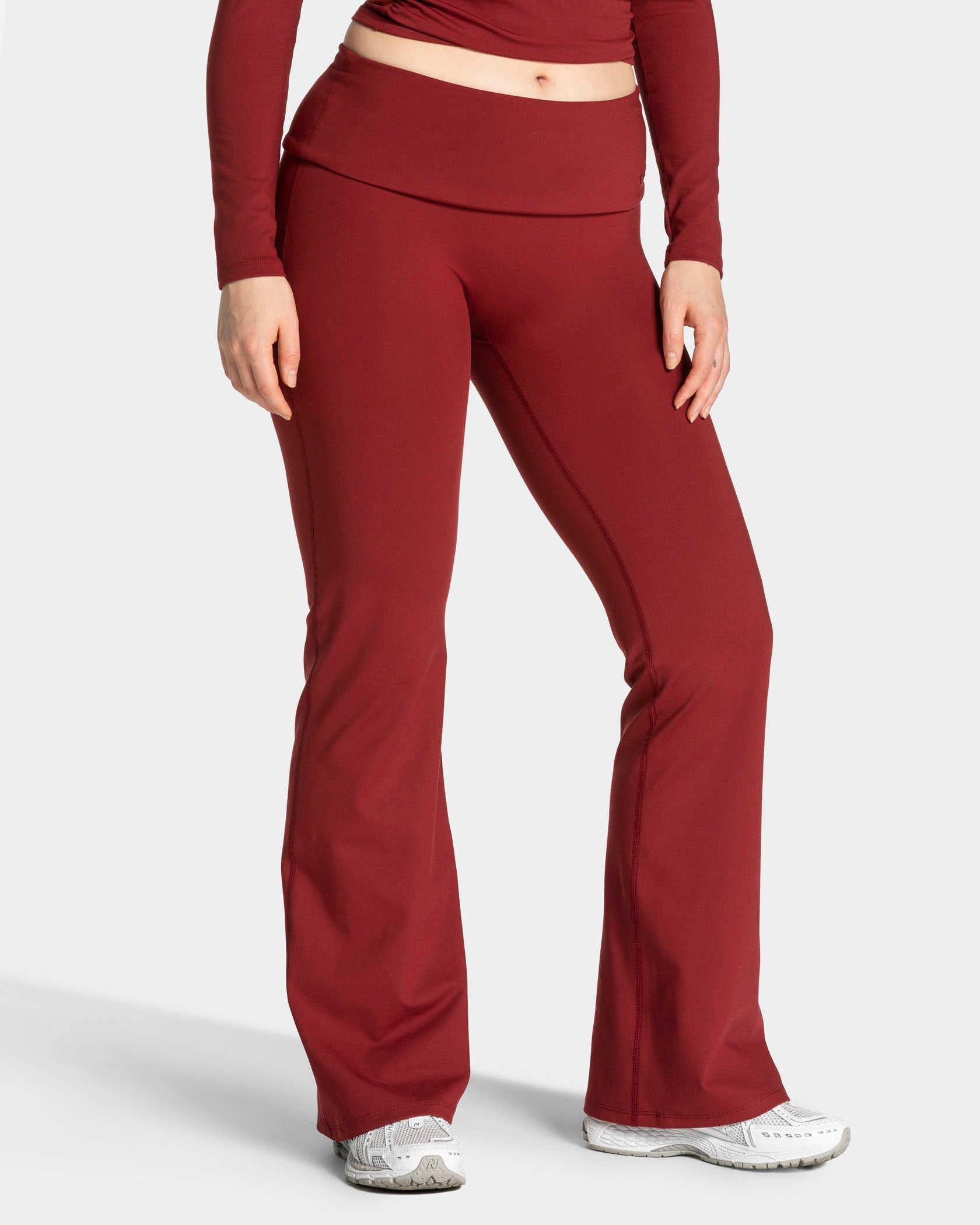 Mellow Fold Over Flared Leggings Tall "Weinrot"