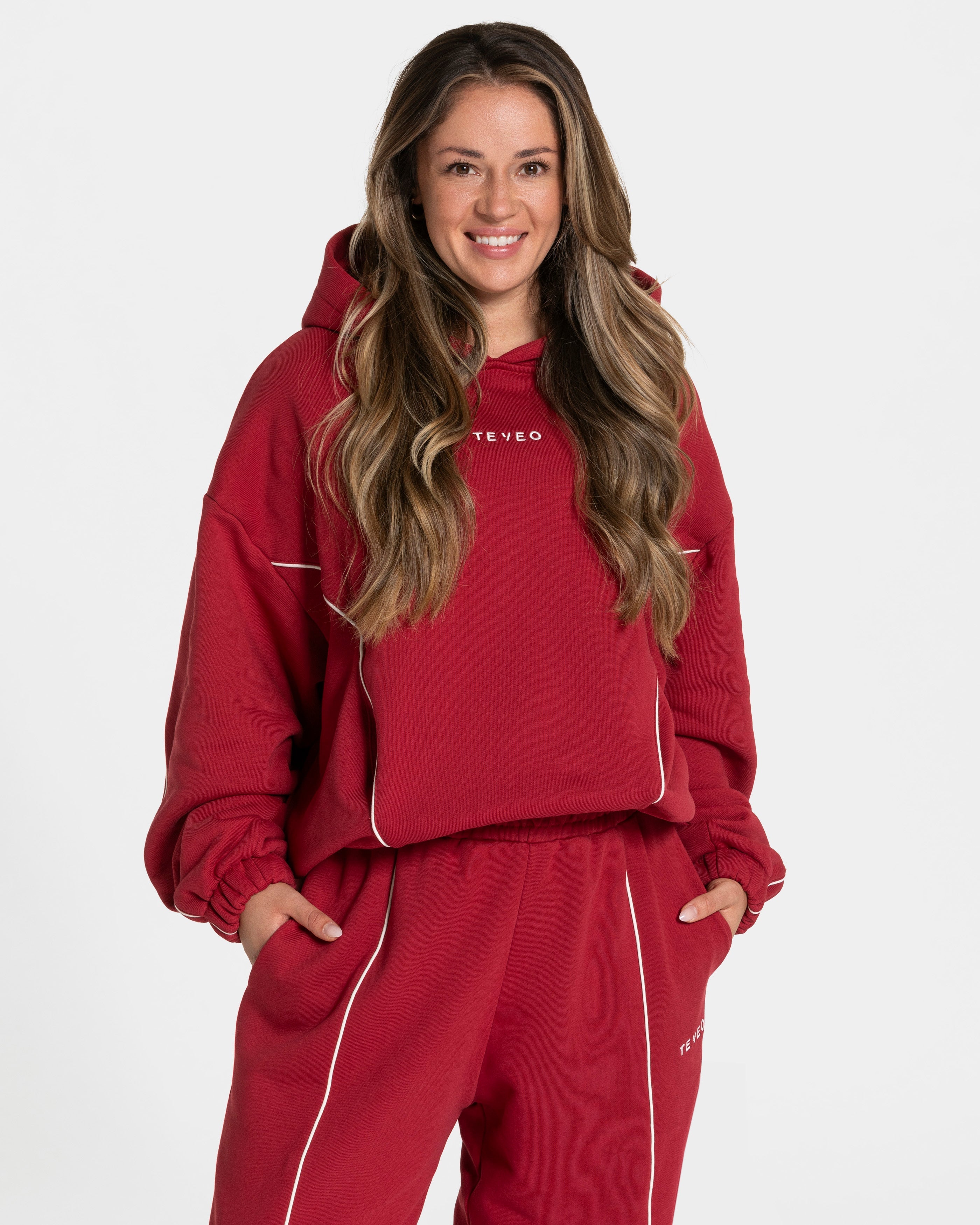 Contrastline Hooded Sweater "Cherry"