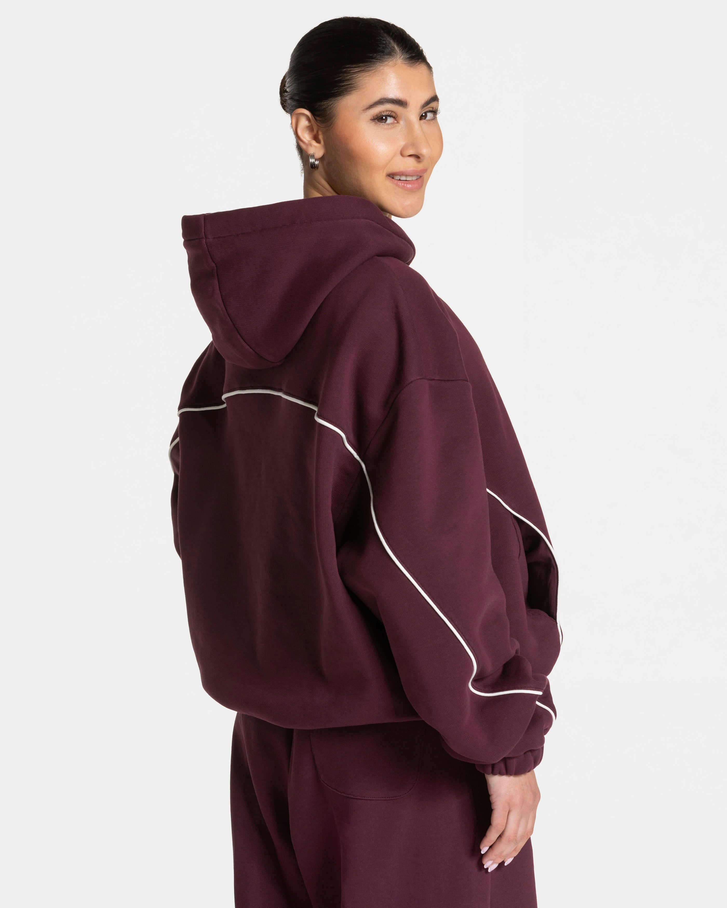 Contrastline Hooded Sweater "Pflaume"