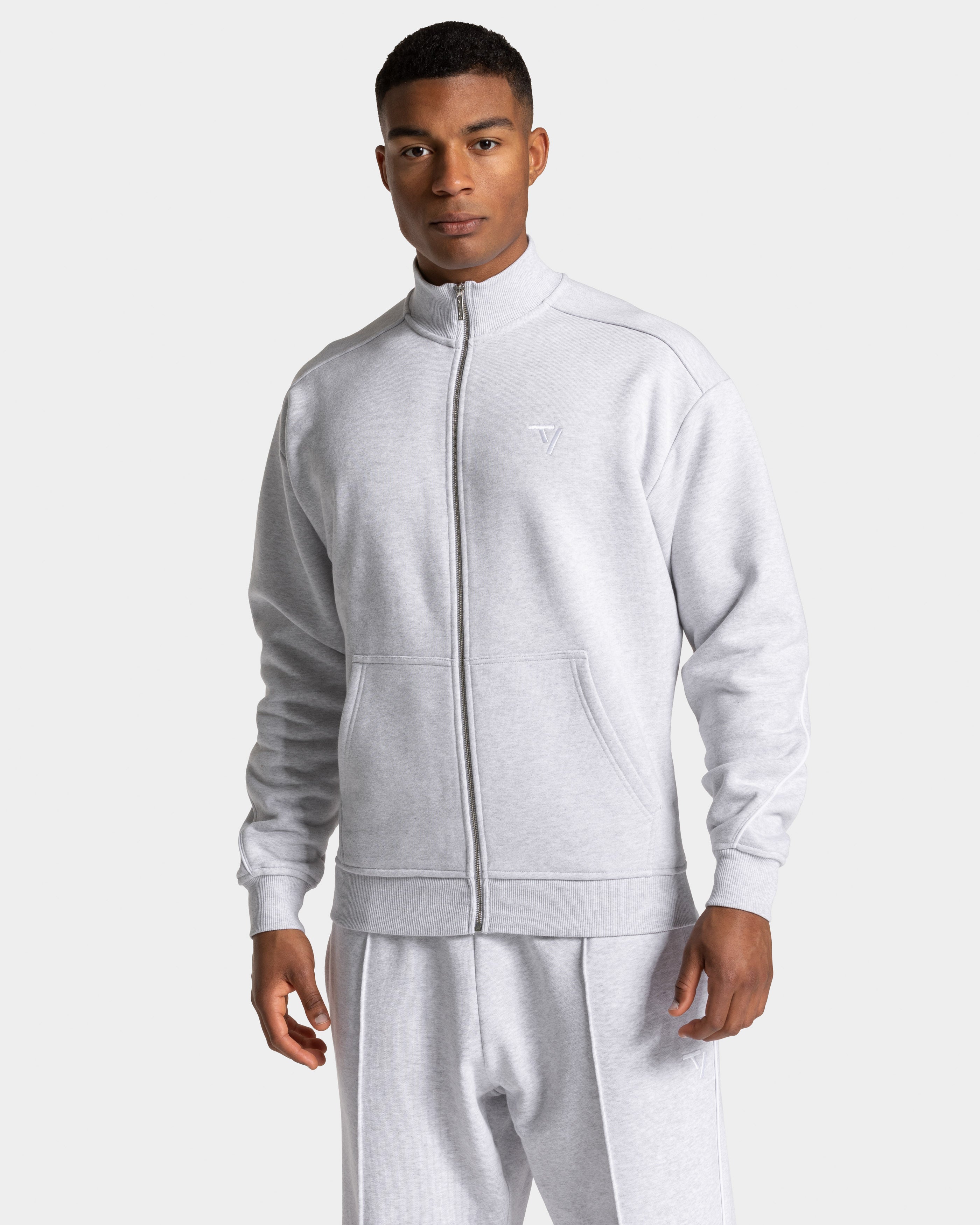 Contrastline Zip Sweater "Weiß Meliert - Weiß"